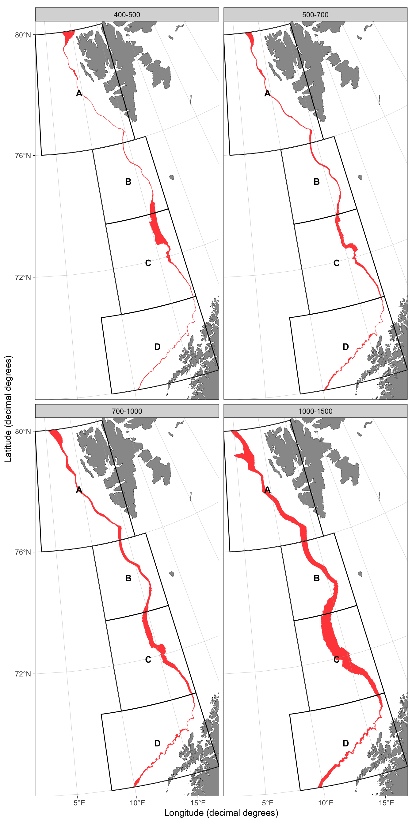 Final strata system for the EggaNord survey to estimate a survey index for Northeast Arctic Greenland halibut. The strata system attemps to mimic the system used in the assessment that bases on latitude and gear depth.