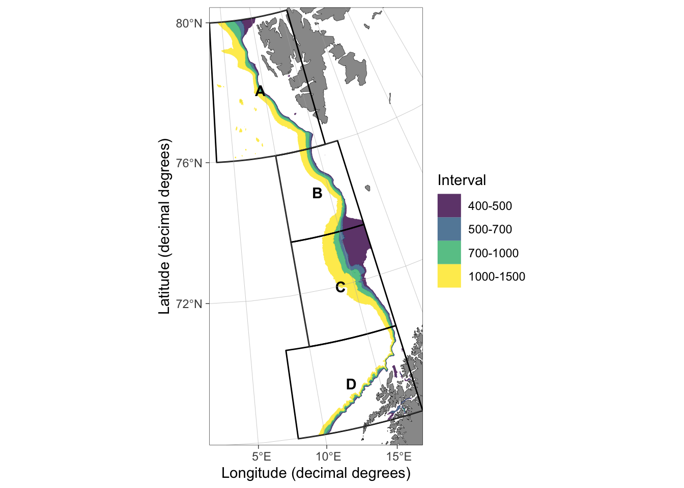 Initial strata system for the EggaNord survey index containing fragments that increase the strata area